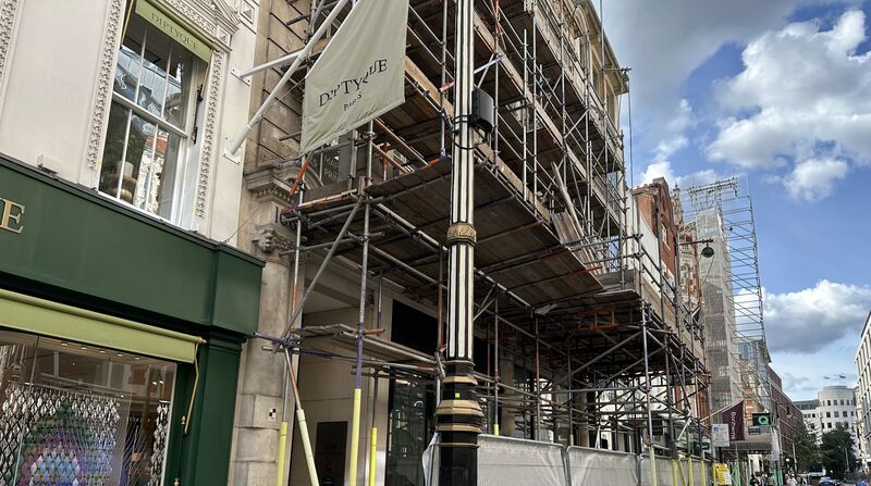 Demolition survey at 105-106 New Bond Street, Mayfair showing building prior to asbestos removal works