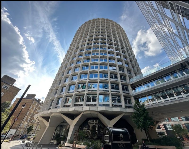 Space House modernist tower in Central London during asbestos survey operations