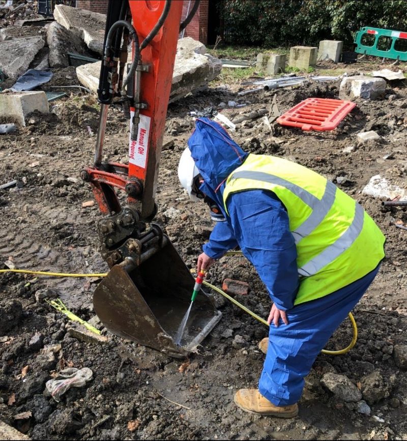 Groundworks site in Kent showing soil sampling and intrusive investigation for asbestos contamination assessment
